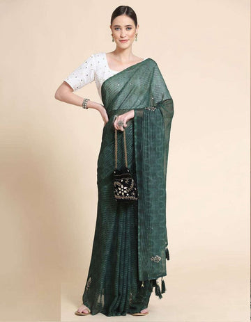 Heavy Organza With Beautiful Embroidery Thread Zari Saree