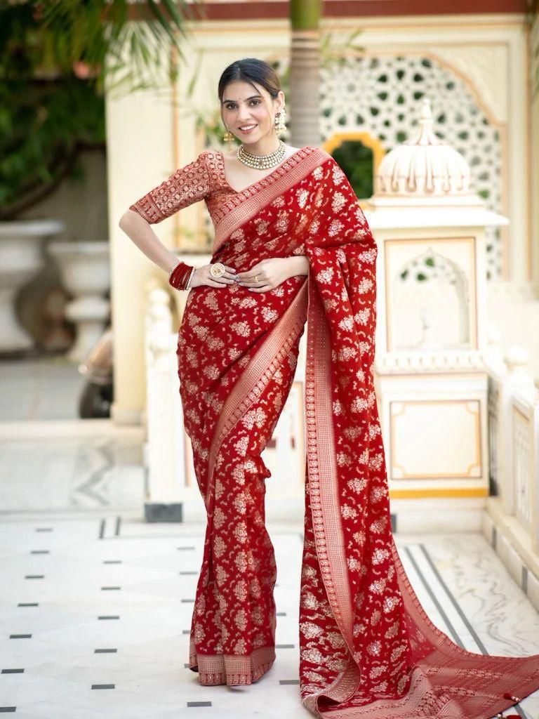 Heavy Organza With Beautiful Embroidery Thread Zari Saree