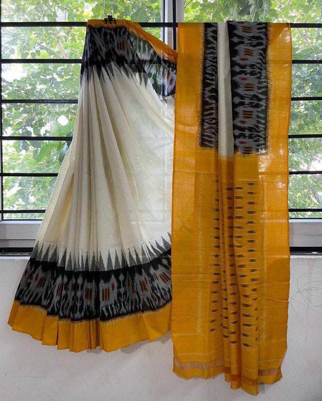 Handicraft Women's Ikat Hand Print Pure soft Cotton Saree With Blouse Piece